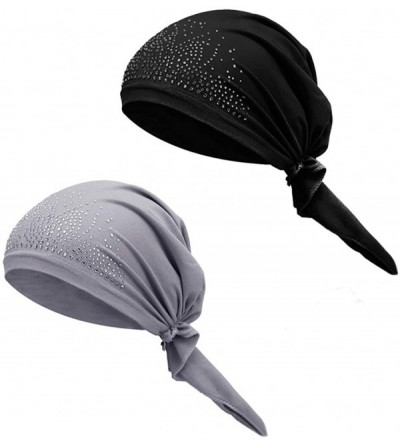 Skullies & Beanies Crystal Stretchy Bandana Headscarf Alopecia - 1 Black+1 Gray - CM18XIH8M37 $21.62