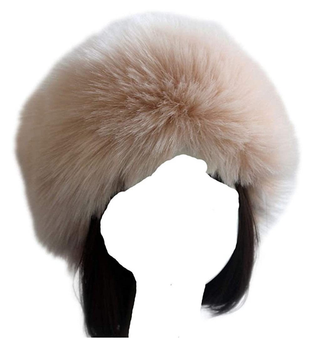 Skullies & Beanies Women's Faux Fur Headband Soft Winter Cossack Russion Style Hat Cap - Light Khaki - CQ18L8H6Z4L $9.35