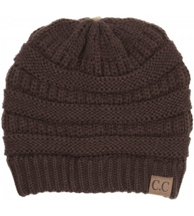 Skullies & Beanies Warm Soft Cable Knit Skull Cap Slouchy Beanie Winter Hat (Brown) - CM12MWWEPKE $19.74