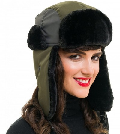 Bomber Hats Trapper Bomber Hat for Men and Women Russian Warm Fur Ski Fall Winter Hunting - Army Green - CA18C554QCX $8.81