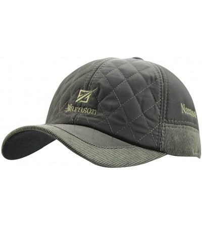 Baseball Caps Men's Warm Cotton Padded Quilting Plaid Peaked Baseball Hat Cap with Ear Flap - Army Green - CO1885I9R8T $18.78