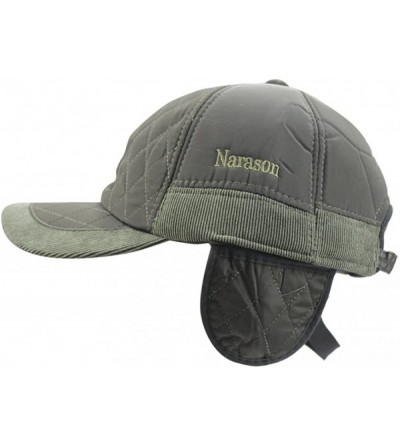 Baseball Caps Men's Warm Cotton Padded Quilting Plaid Peaked Baseball Hat Cap with Ear Flap - Army Green - CO1885I9R8T $11.71