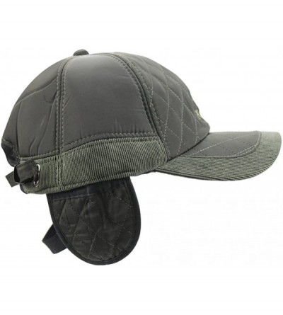 Baseball Caps Men's Warm Cotton Padded Quilting Plaid Peaked Baseball Hat Cap with Ear Flap - Army Green - CO1885I9R8T $11.71