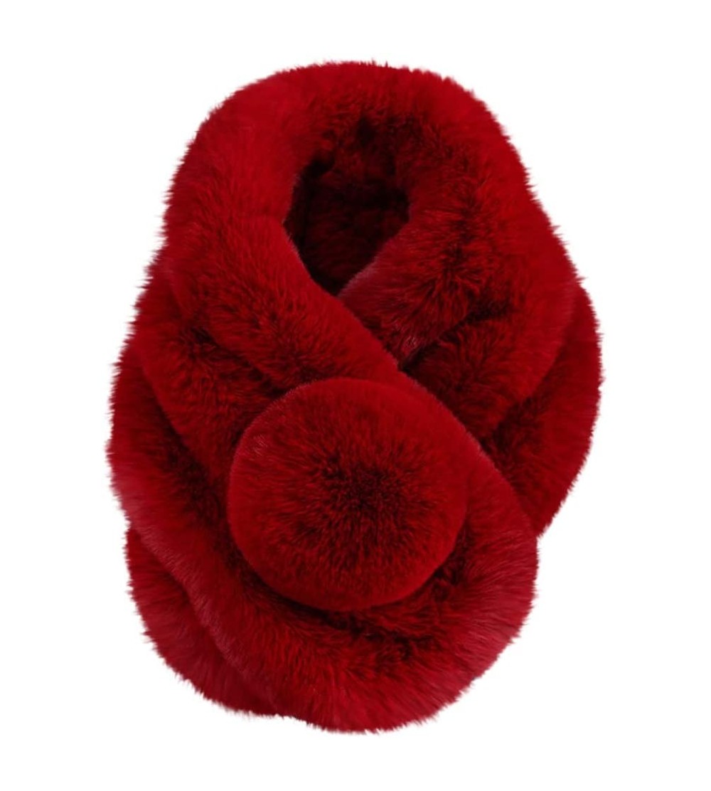 Skullies & Beanies Womens Scarf-Women's Winter Warm Scarf Thicken Fluffy Fleece Fur Scarves (Red) - Red - CC18INY8MRN $8.94