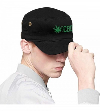 Baseball Caps CBD Cannabidiol Marijuana Leaf Cadet Army Cap Flat Top Sun Cap Military Style Cap - Black - CM18XX82YNC $21.08