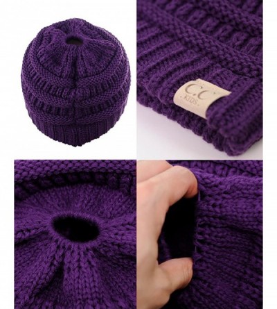 Skullies & Beanies BeanieTail Kids' Children's Soft Cable Knit Messy High Bun Ponytail Beanie Hat - Purple - CX12O49FGWK $13.22