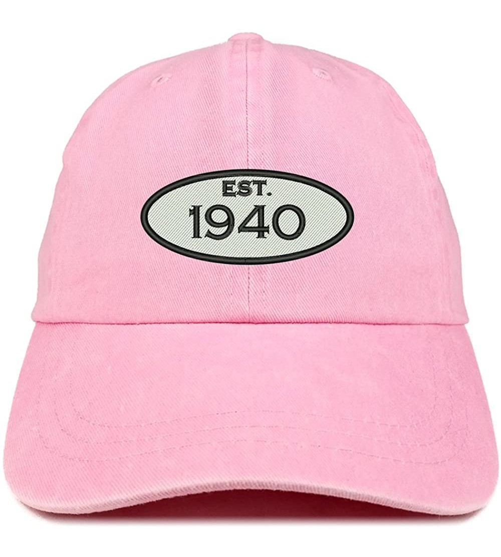Baseball Caps Established 1940 Embroidered 80th Birthday Gift Pigment Dyed Washed Cotton Cap - Pink - C0180MZQOZM $32.99