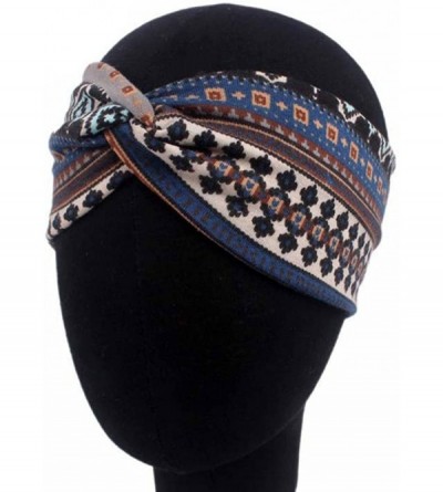 Headbands Ethnic Printed Cross Wide Headbands for Women for Washing Face- Twisted Turban Elastic Hairband - CX192Y2KI0N $7.33