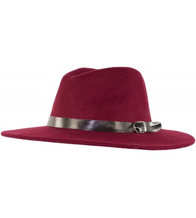 Fedoras Wide Brimmed Gangster Fedora w/Buckle Hatband- Large Felt Flat Brim Panama Hat - Wine - CT185UDS6XA $16.84