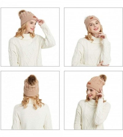 Skullies & Beanies Women's Ponytail Messy Bun Cotton Beanie Winter Warm Stretch Cable Hat Thick Knit Cuff Skull Cap - B4-khak...