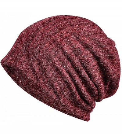 Skullies & Beanies Women Beanie Hat Skull Chemo Cap Stretch Slouchy Turban Scarf for Jogging- Cycling - Black Wine Red - CU19...