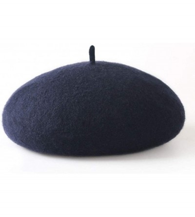 Berets Classic French Artist Beret for Women Wool Beret Hat Solid Color - Dark Blue - CH18KNLARI4 $29.91