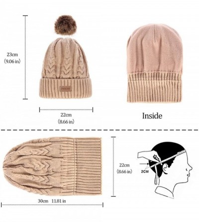 Skullies & Beanies Women's Ponytail Messy Bun Cotton Beanie Winter Warm Stretch Cable Hat Thick Knit Cuff Skull Cap - B4-khak...