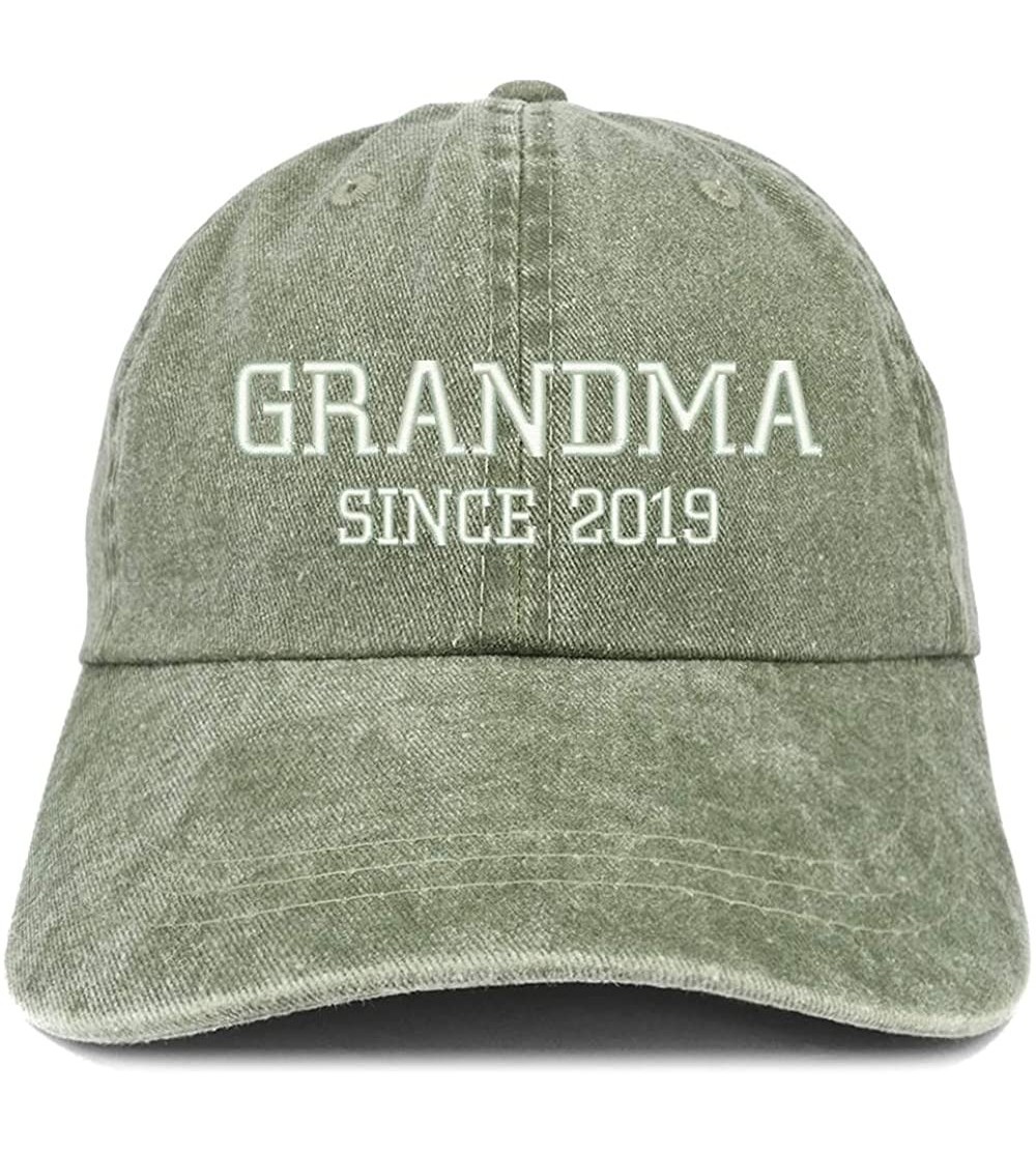 Baseball Caps Grandma Since 2019 Embroidered Washed Pigment Dyed Cap - Olive - CK180OWLQ24 $15.49