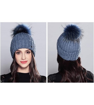 Skullies & Beanies Women Fashion Warm Winter Knitted Beanie Fur Ball Pom Hat Crochet Ski Cap - Blue - CQ18KWW4R2X $13.95