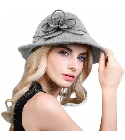 Bucket Hats Women Solid Color Winter Hat 100% Wool Cloche Bucket with Bow Accent - Style2_gray - C2189TS9LO3 $19.45