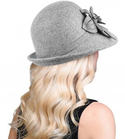 Bucket Hats Women Solid Color Winter Hat 100% Wool Cloche Bucket with Bow Accent - Style2_gray - C2189TS9LO3 $19.45