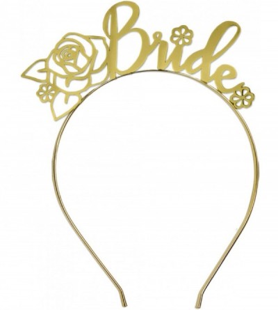 Headbands Modern Silver Bride Mageta Headband - Bride to Be - Gold Floral (Red Sash - Gold Floral Headband) - C918SMIN8O4 $23.70