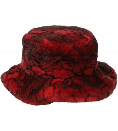 Bucket Hats Women's Snakeskin Print Faux Fur Bucket Hat Winter Warmer Fisherman Cap - Red - CR18X637ZIO $32.65