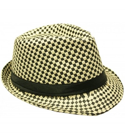 Fedoras Silver Fever Patterned and Banded Fedora Hat - Beige Black Pattern - CL184Y6ARX4 $31.73