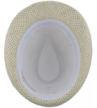 Fedoras Silver Fever Patterned and Banded Fedora Hat - Beige Black Pattern - CL184Y6ARX4 $19.62