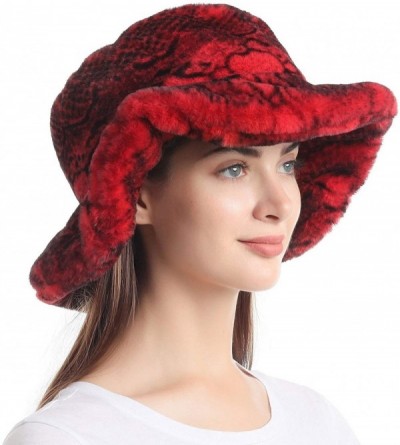 Bucket Hats Women's Snakeskin Print Faux Fur Bucket Hat Winter Warmer Fisherman Cap - Red - CR18X637ZIO $13.87