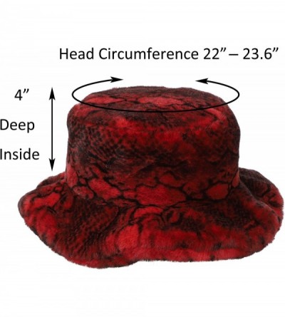 Bucket Hats Women's Snakeskin Print Faux Fur Bucket Hat Winter Warmer Fisherman Cap - Red - CR18X637ZIO $13.87