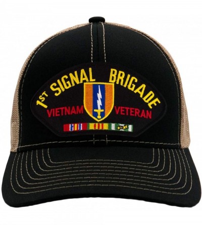Baseball Caps 1st Signal Brigade - Vietnam War Veteran Hat/Ballcap Adjustable One Size Fits Most - Mesh-back Black & Tan - C3...