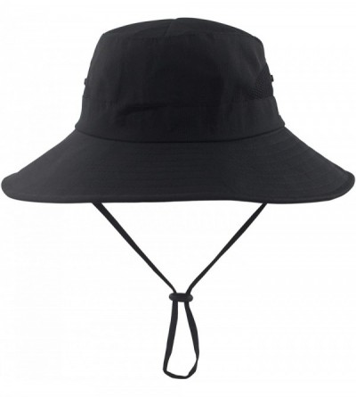 Sun Hats Women's Summer Mesh Wide Brim Sun UV Protection Hat with Ponytail Hole - Pure Black - C918T57E8GD $18.41