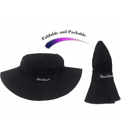 Sun Hats Women's Summer Mesh Wide Brim Sun UV Protection Hat with Ponytail Hole - Pure Black - C918T57E8GD $18.41