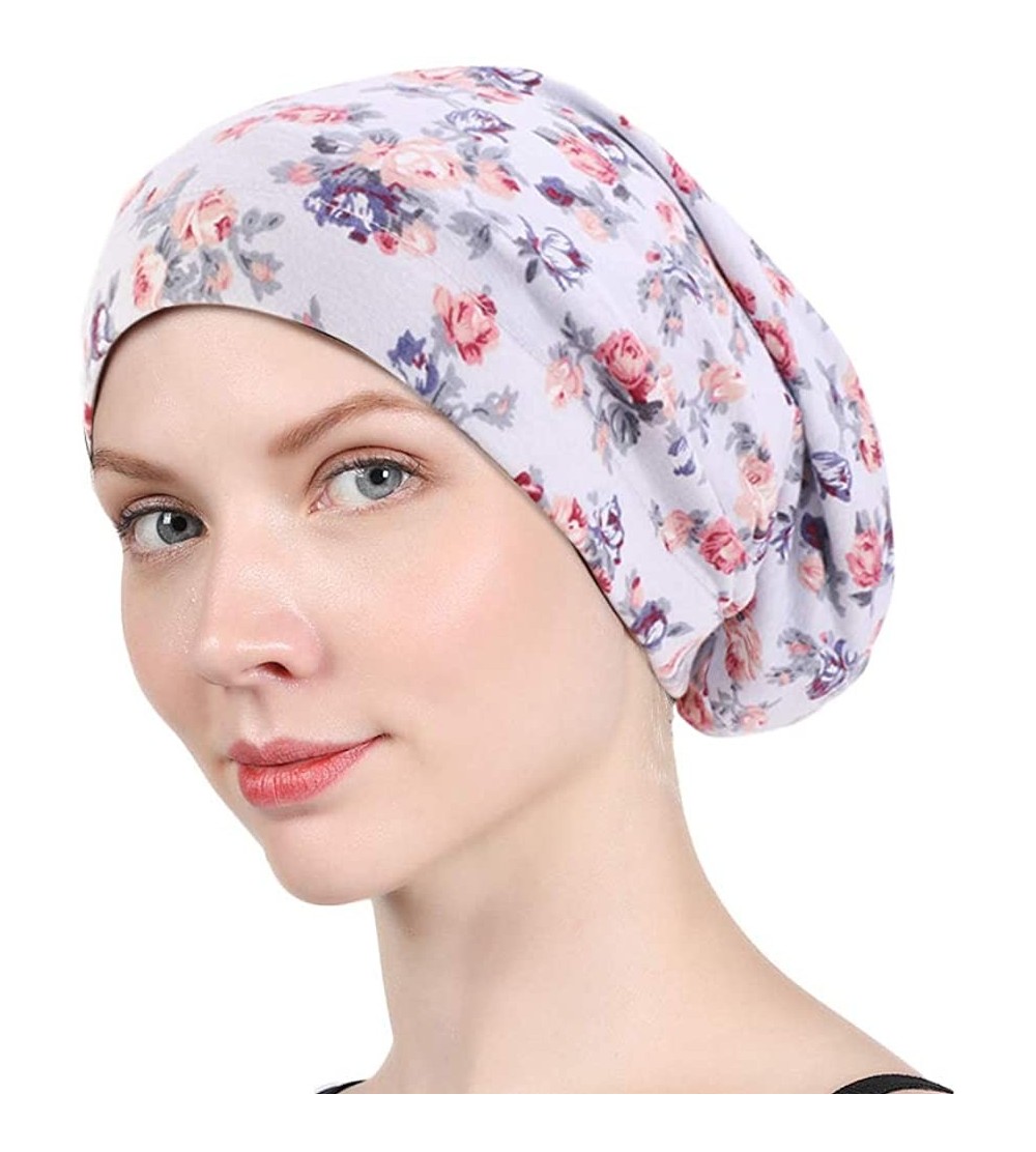 Skullies & Beanies Satin Silk Lined Sleep Cap Beanie Premium Cotton Chemo Caps Lightweight- Cozy Girl Slap Headwear Gifts - C...