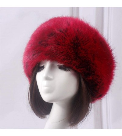 Skullies & Beanies Women's Faux Fur Headband Soft Winter Cossack Russion Style Hat Cap - Red - CU18L8IY72R $14.04