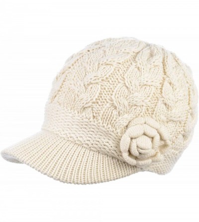 Skullies & Beanies Womens Winter Visor Cap Beanie Hat Wool Blend Lined Crochet Decoration - Ivory Rose - CI18WDN0A20 $16.03