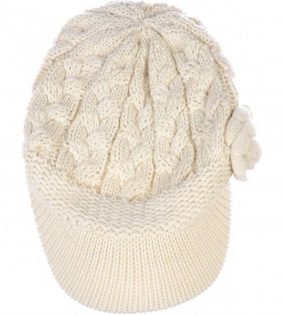Skullies & Beanies Womens Winter Visor Cap Beanie Hat Wool Blend Lined Crochet Decoration - Ivory Rose - CI18WDN0A20 $16.03