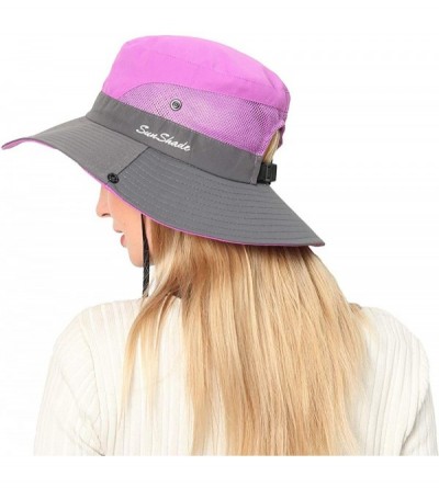 Sun Hats Womens Outdoor Sun Hat UV Protection Foldable Mesh Wide Brim Summer Beach Fishing Cap - Purple - CX18TNH4G05 $32.89