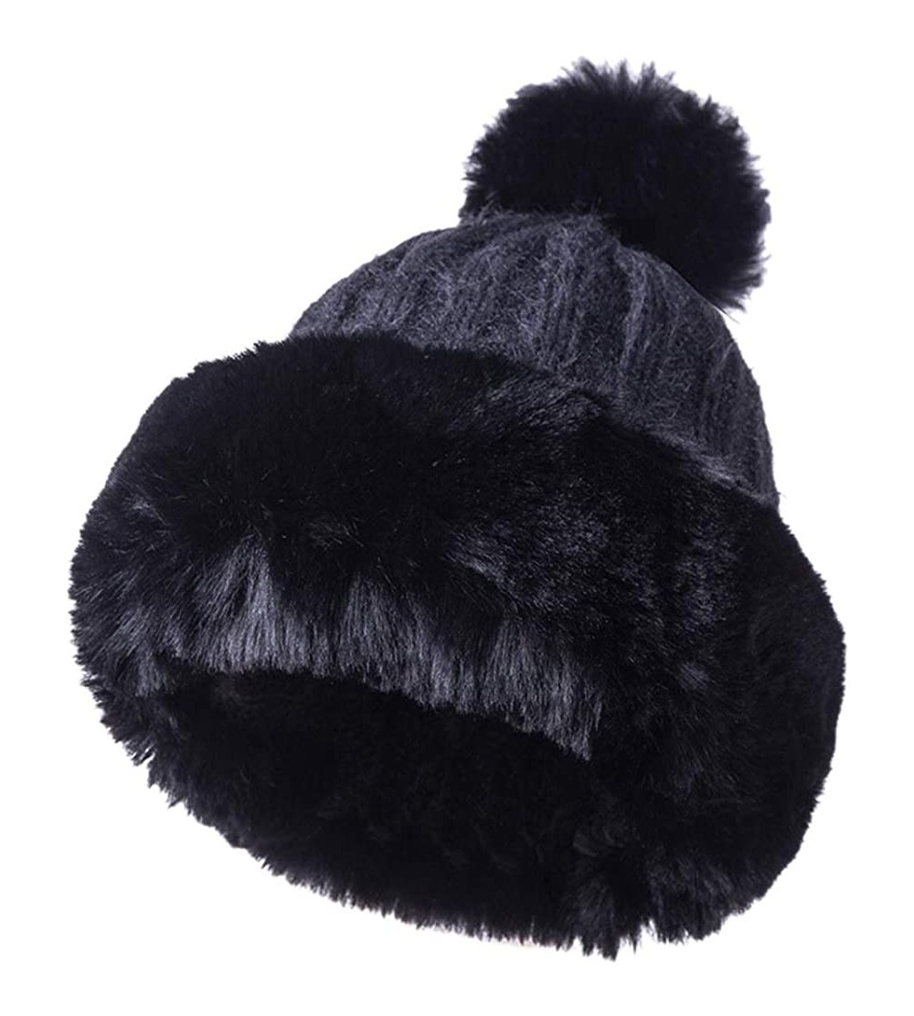 Skullies & Beanies Winter Warm Mongolian Hat Women Russian Style Hat Snowflake Pompom Ski Cap - Black - CJ18L56RDUT $15.01