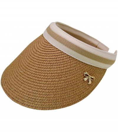 Visors Women's Wide Brim Roll-Up Visor Hat Outdoor Beach Clip-on Straw Hat Travel Sun Cap - Light Brown. - CW18Y0YWIUN $34.03