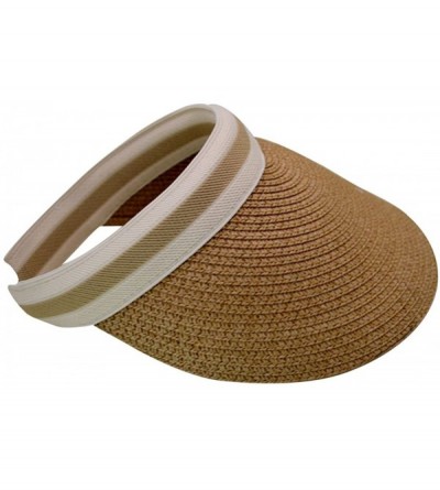 Visors Women's Wide Brim Roll-Up Visor Hat Outdoor Beach Clip-on Straw Hat Travel Sun Cap - Light Brown. - CW18Y0YWIUN $15.43