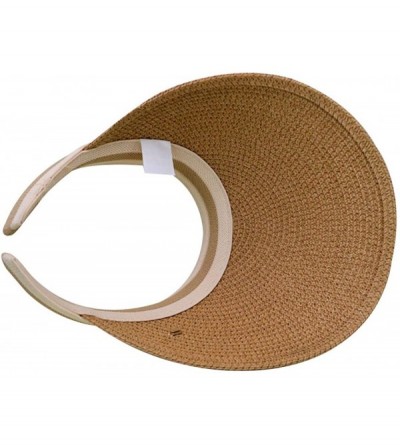 Visors Women's Wide Brim Roll-Up Visor Hat Outdoor Beach Clip-on Straw Hat Travel Sun Cap - Light Brown. - CW18Y0YWIUN $15.43