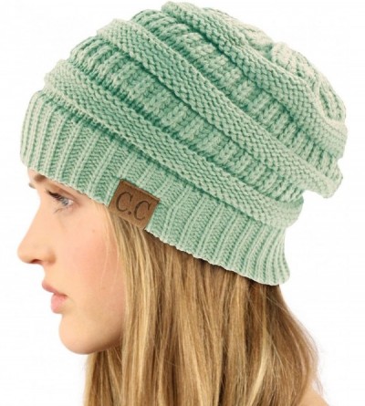 Skullies & Beanies Fleeced Fuzzy Lined Unisex Chunky Thick Warm Stretchy Beanie Hat Cap - Solid Mint - CW18IT50U9E $16.28