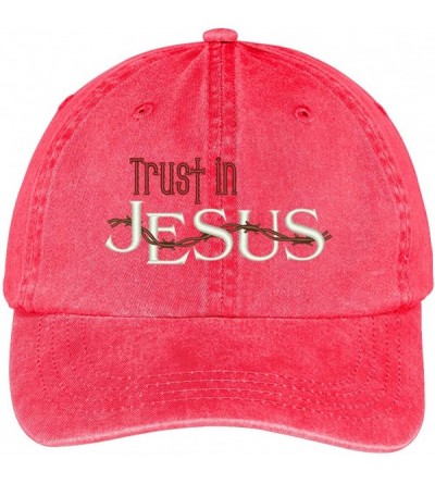 Baseball Caps Trust in Jesus Embroidered Cotton Washed Baseball Cap - Red - C612KMEPJ9H $38.80
