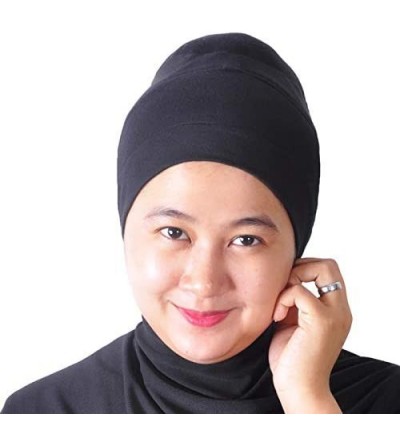 Headbands Hijab Turban Bun Underscarf Chemo Cap Volumizer Hair Loss Cotton Lycra - Black - CE18SKRAKG2 $43.26