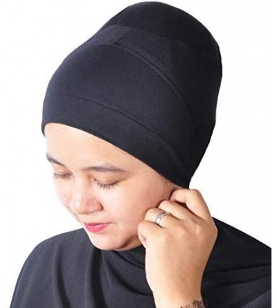 Headbands Hijab Turban Bun Underscarf Chemo Cap Volumizer Hair Loss Cotton Lycra - Black - CE18SKRAKG2 $21.91