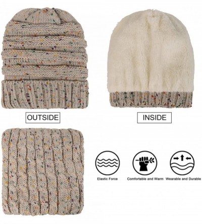 Skullies & Beanies Womens Winter Hats Infinity Scarf Set Warm Knit Fleece Slouchy Beanie Hat Gifts - A-confetti Beige - C518X...