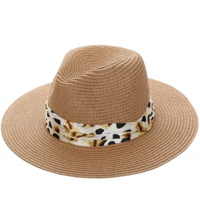 Skullies & Beanies Virginie Fedora Hat Designer Style Paper Straw Sun Hat - Leopard Band Khaki - C218R5UQ8XH $17.48