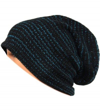 Skullies & Beanies Unisex Beanie Hat Slouchy Knit Cap Skullcap Stripe Baggy Style 1011 - Black - CW128MZ227F $9.08