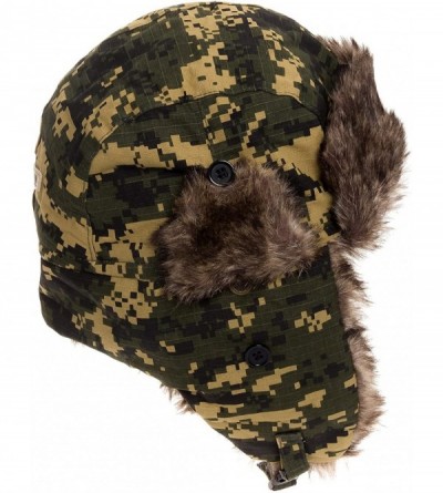 Bomber Hats Trooper Ear Flap Cap w/Faux Fur Lining Hat - Green Pixelated Camo - CU11B0OHDST $18.84