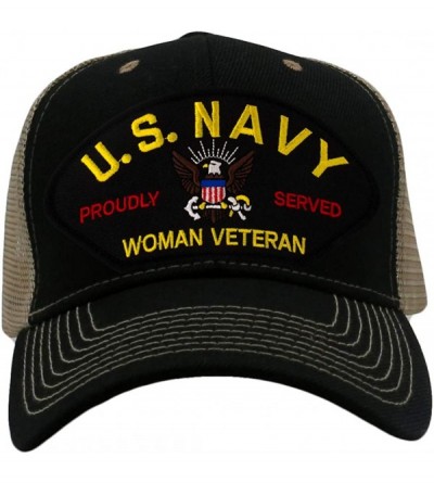 Baseball Caps US Navy - Woman Veteran Hat/Ballcap Adjustable One Size Fits Most - Mesh-back Black & Tan - CJ18NGS3XI4 $42.88