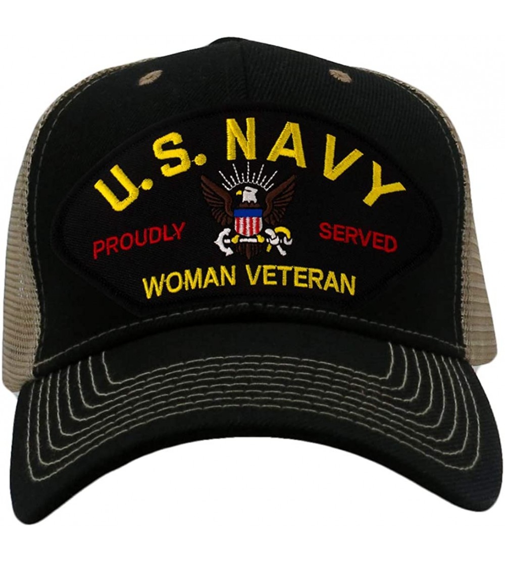 Baseball Caps US Navy - Woman Veteran Hat/Ballcap Adjustable One Size Fits Most - Mesh-back Black & Tan - CJ18NGS3XI4 $28.78