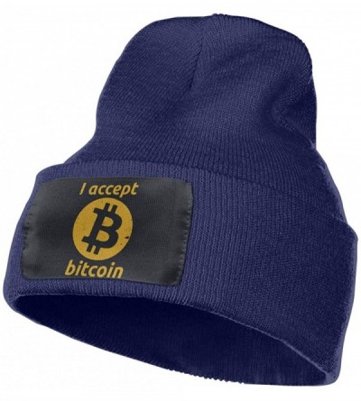 Skullies & Beanies Unisex I Accept Bitcoins Beanie Hat Winter Warm Knit Skull Hat Cap - Navy - C318KRTZDKR $24.23